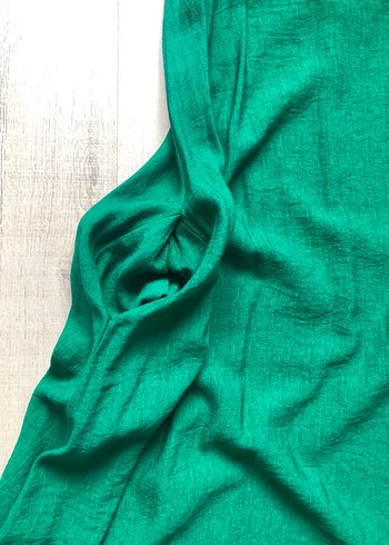 Yeşil Keten V Yaka uzun Elbise - Görsel 6