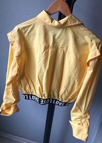 Sarı Mini Gömlek Siyah Yazılı Lastik - Görsel 4