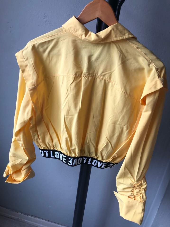 Sarı Mini Gömlek Siyah Yazılı Lastik - Görsel 4