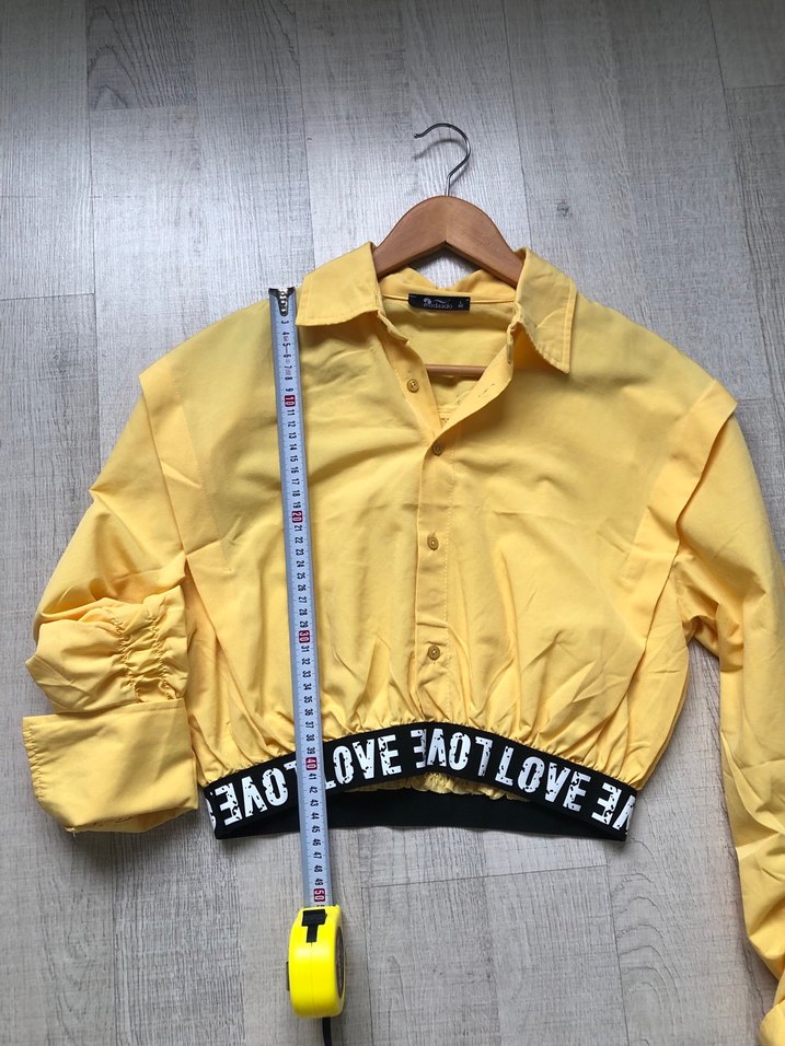 Sarı Mini Gömlek Siyah Yazılı Lastik - Görsel 5