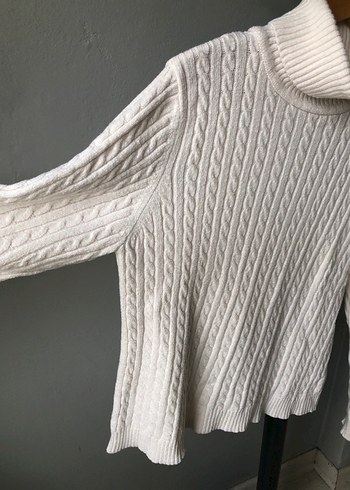 Beyaz Örgü Boğazlı Kadın Kazak - Görsel 2