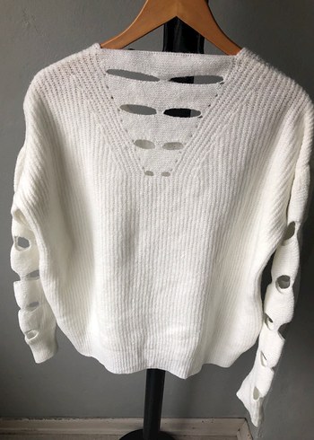 KremV Yaka Salaş Örgü Kadın Kazak - Görsel 4