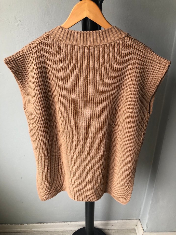 Bej V Yaka Kadın Triko Süveter - Görsel 4