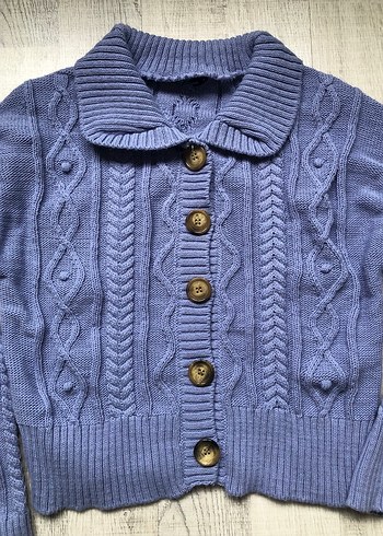 Mavi Örgü Bohem Kadın Hırka - Görsel 2