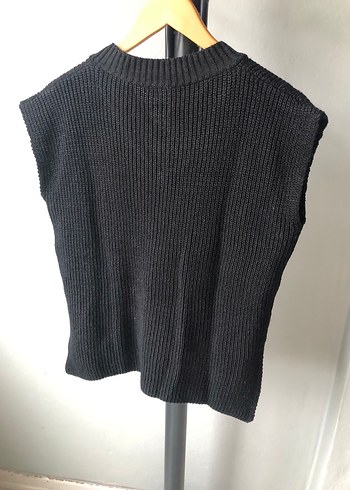 Siyah V Yaka Örgü Kadın Süveter - Görsel 3