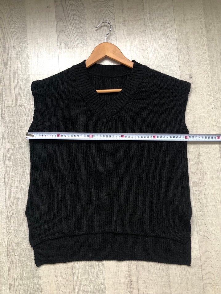 Siyah V Yaka Örgü Kadın Süveter - Görsel 5