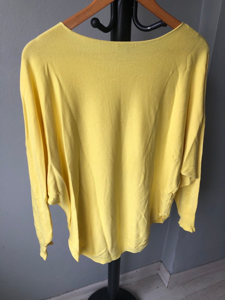 Sarı Kadın Keten Salaş Sweatshirt - Görsel 4