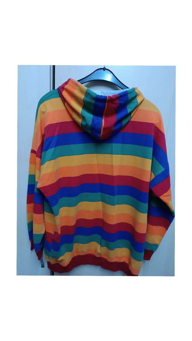 Renkli Çizgili Kapüşonlu Kadın Sweatshirt - Görsel 3