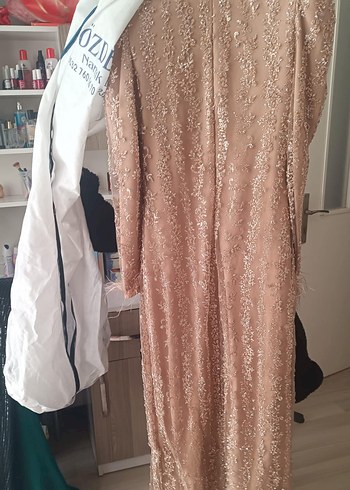 Özel tasarım Bej İşlemeli Uzun Abiye elbise - Görsel 2