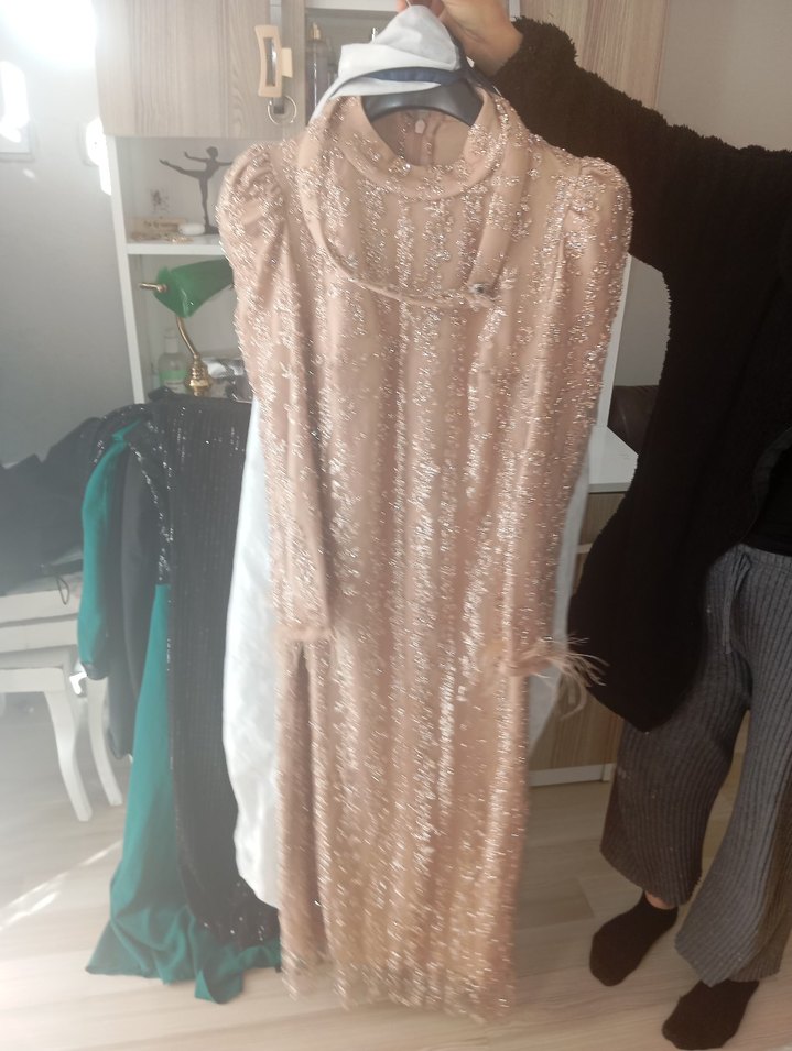 Özel tasarım Bej İşlemeli Uzun Abiye elbise - Görsel 4