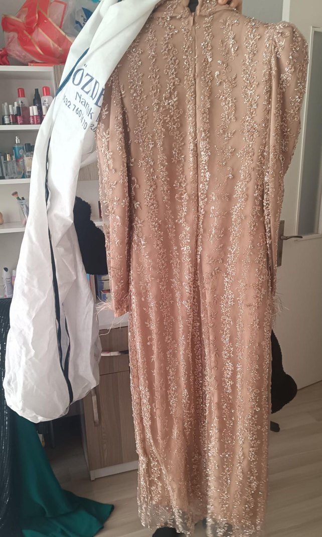 Özel tasarım Bej İşlemeli Uzun Abiye elbise - Görsel 2