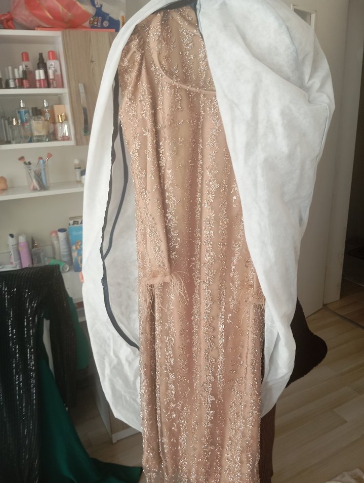 Özel tasarım Bej İşlemeli Uzun Abiye elbise - Görsel 3