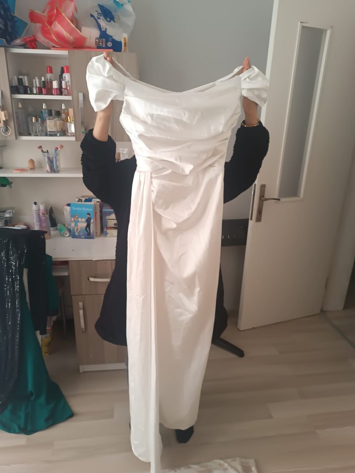 Modern Klasik Straplez Beyaz A Kesim Gelinlik/Abiye - Görsel 4