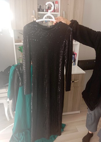 Siyah Uzun Kollu Drapeli Kadın Abiye Elbise - Görsel 2