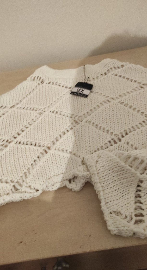 Kadın Bohem Örgü Kısa Kazak Beyaz - Görsel 2