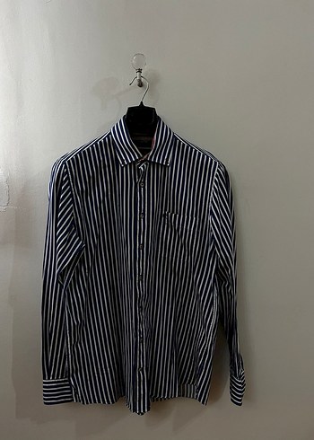 Mavi Çizgili Pamuklu Uzun Kollu Erkek Gömlek - Görsel 3