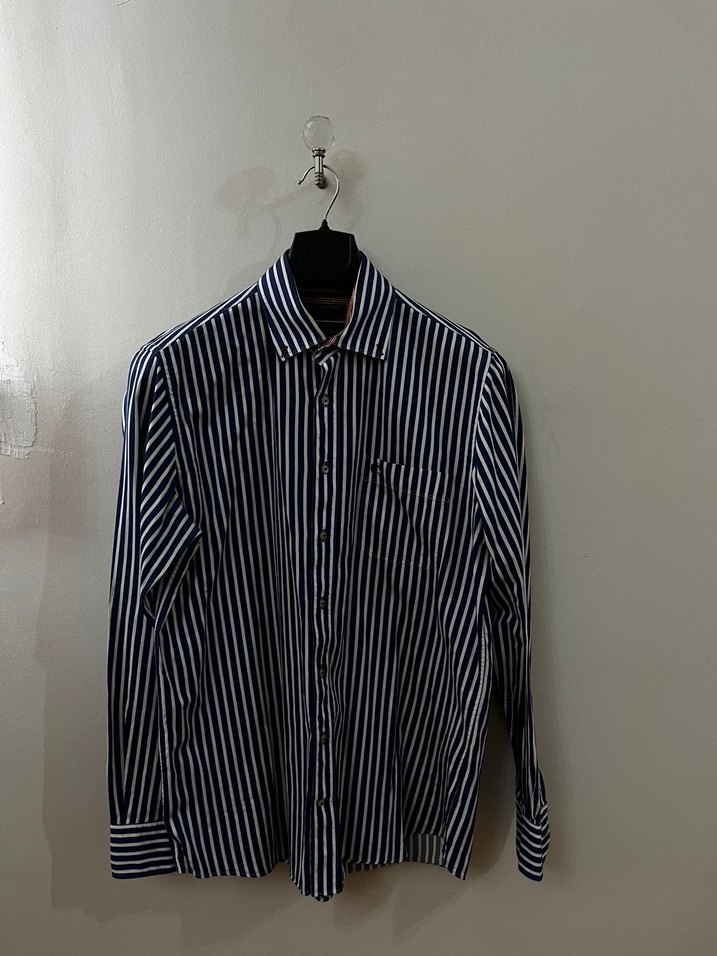 Mavi Çizgili Pamuklu Uzun Kollu Erkek Gömlek - Görsel 3