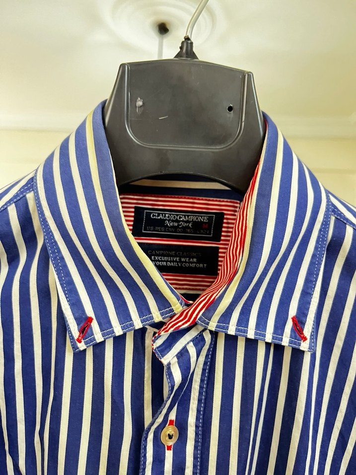 Mavi Çizgili Pamuklu Uzun Kollu Erkek Gömlek - Görsel 2