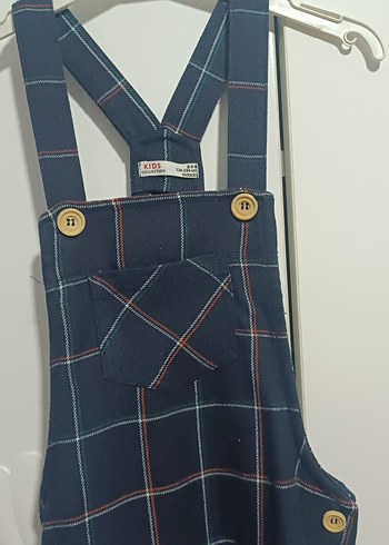 Kız Çocuk Siyah Kareli Askılı Elbise - Görsel 2