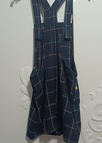 Kız Çocuk Siyah Kareli Askılı Elbise - Görsel 4