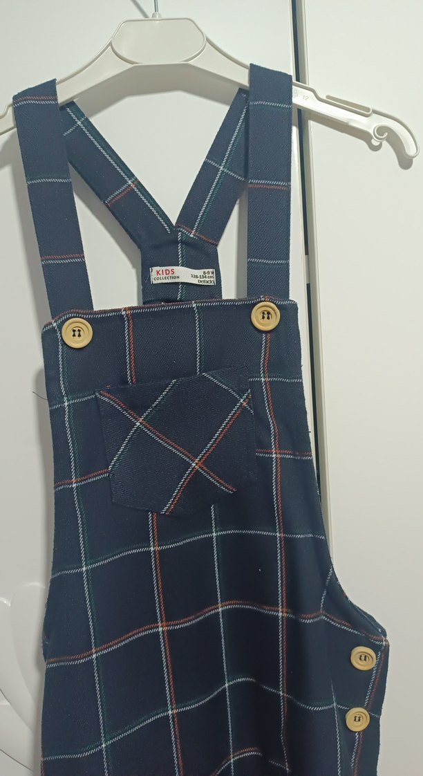 Kız Çocuk Siyah Kareli Askılı Elbise - Görsel 2