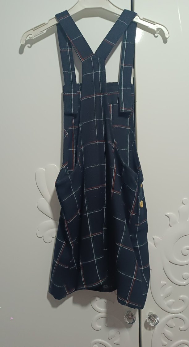 Kız Çocuk Siyah Kareli Askılı Elbise - Görsel 4