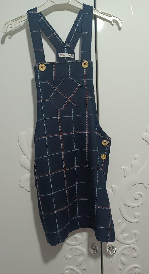 Kız Çocuk Siyah Kareli Askılı Elbise - Görsel 3