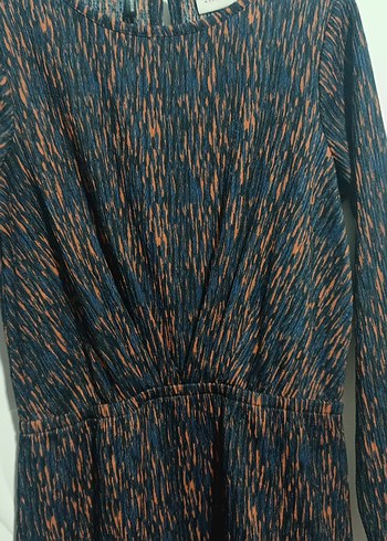 Uzun Kollu lacivert bakır renki Piliseli Bohem Elbise - Görsel 3