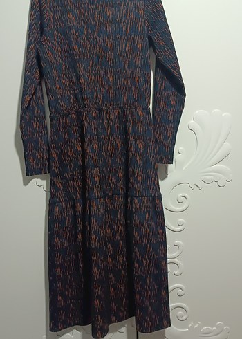 Uzun Kollu lacivert bakır renki Piliseli Bohem Elbise - Görsel 5