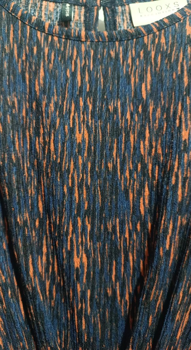 Uzun Kollu lacivert bakır renki Piliseli Bohem Elbise - Görsel 4