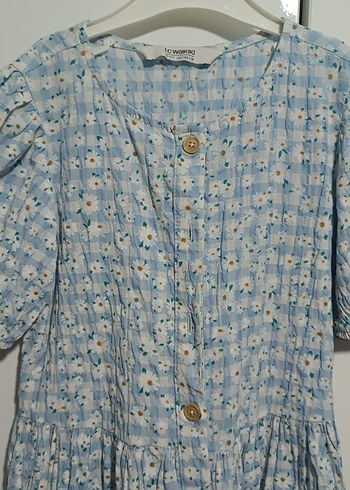 Mavi Pamuklu Düğmeli Uzun Bohem Kız  Çocuk Elbise - Görsel 2