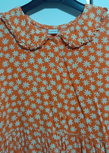 Turuncu Çiçek Desenli Bohem Kız Çocuk Elbise - Görsel 2