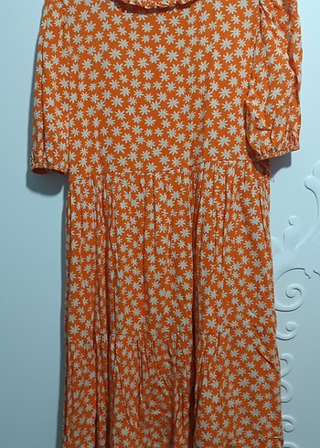 Turuncu Çiçek Desenli Bohem Kız Çocuk Elbise - Görsel 3