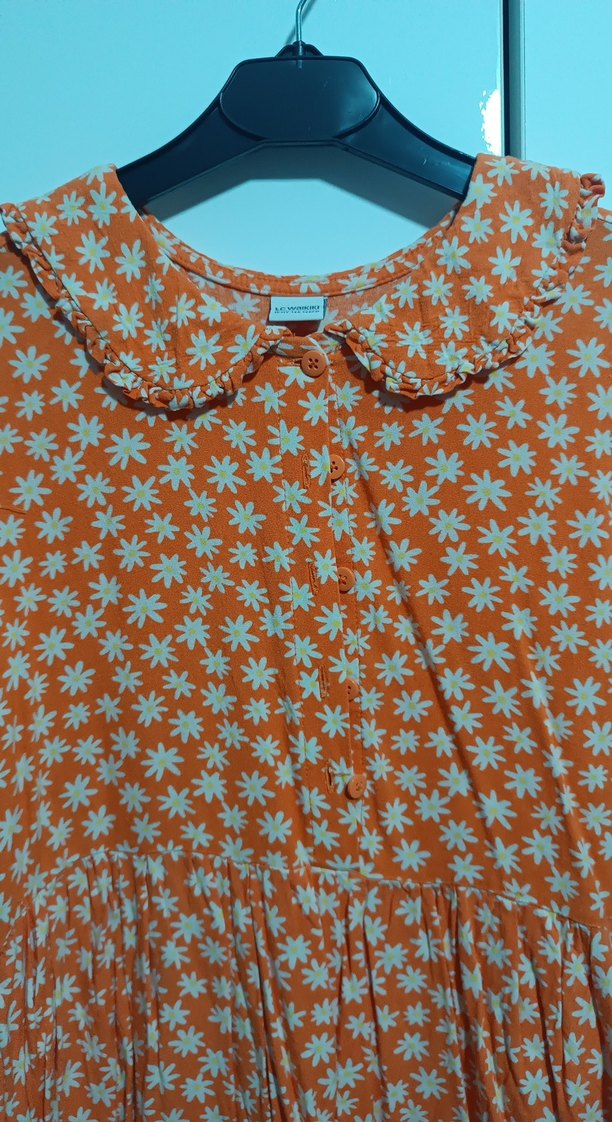 Turuncu Çiçek Desenli Bohem Kız Çocuk Elbise - Görsel 2