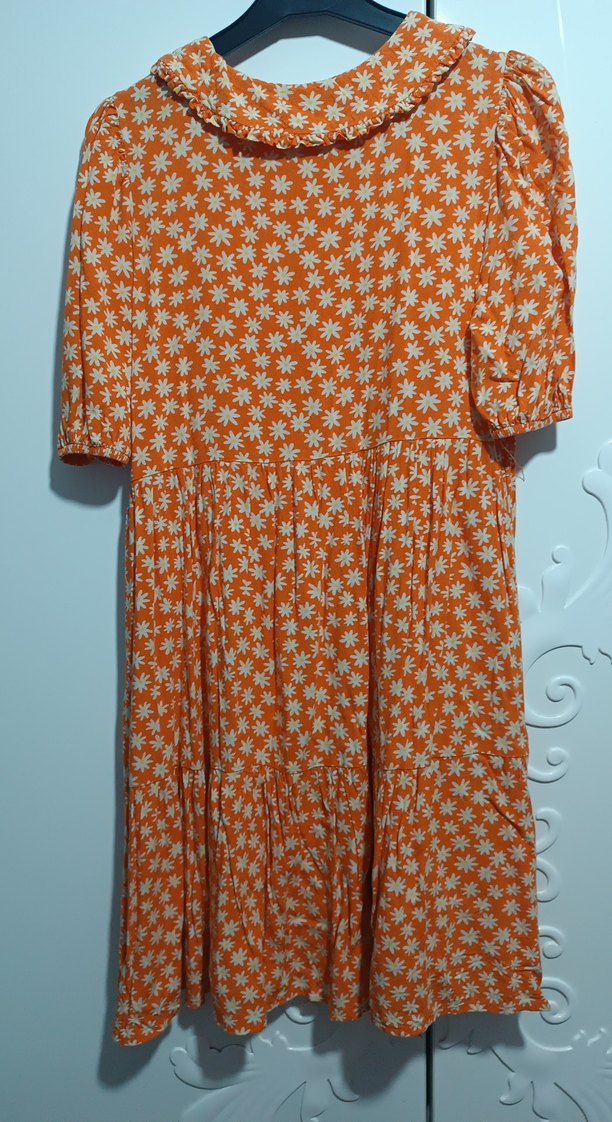 Turuncu Çiçek Desenli Bohem Kız Çocuk Elbise - Görsel 3