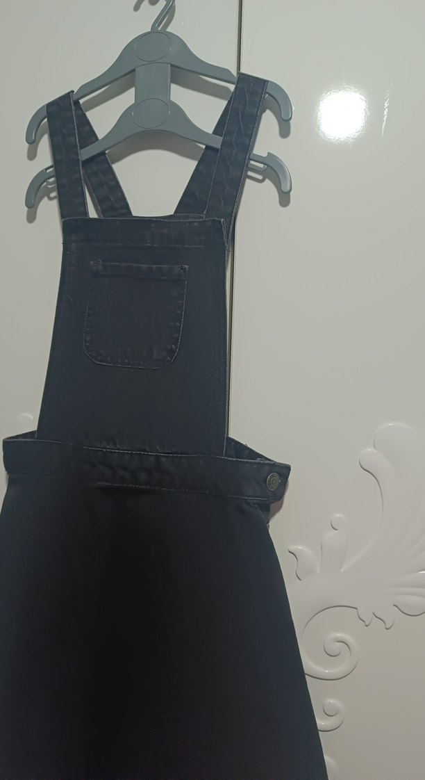 Siyah Kız Çocuk Kot Salopet - Görsel 2