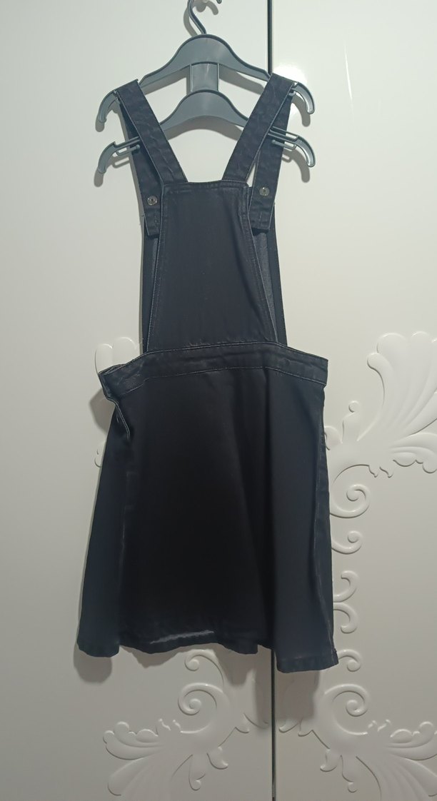 Siyah Kız Çocuk Kot Salopet - Görsel 3