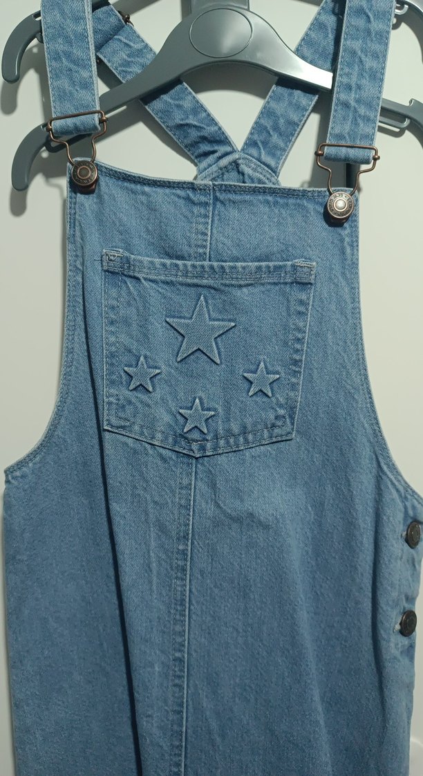 Yüksek Baskılı  Mavi Kız Çocuk Kot Salopet - Görsel 3