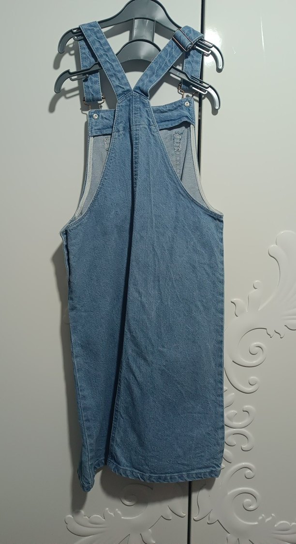 Yüksek Baskılı  Mavi Kız Çocuk Kot Salopet - Görsel 2