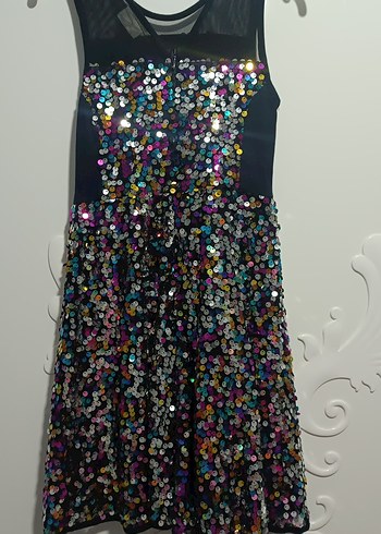 Renkli Payetli Kolsuz Kız Elbisesi - Görsel 3
