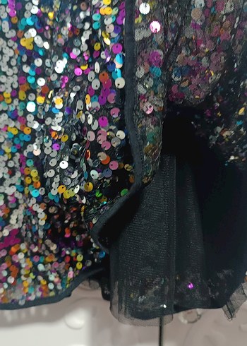 Renkli Payetli Kolsuz Kız Elbisesi - Görsel 4