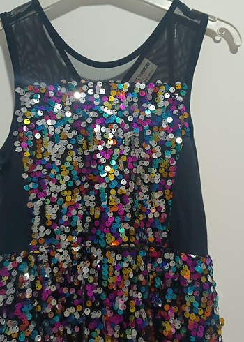 Renkli Payetli Kolsuz Kız Elbisesi - Görsel 2