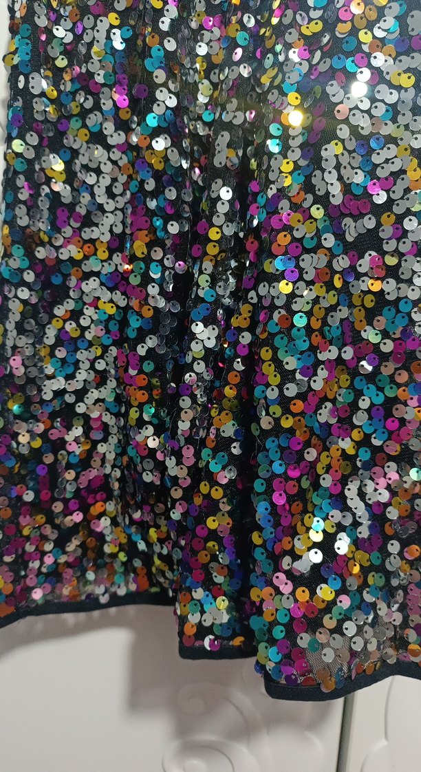 Renkli Payetli Kolsuz Kız Elbisesi - Görsel 5