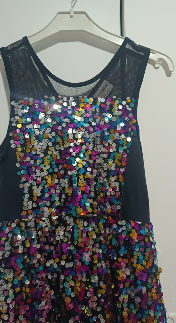 Renkli Payetli Kolsuz Kız Elbisesi - Görsel 2