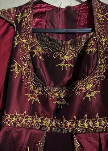 Bordo Nakışlı Uzun Kollu Kadın Hint Elbisesi - Görsel 2