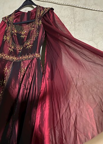 Bordo Nakışlı Uzun Kollu Kadın Hint Elbisesi - Görsel 3