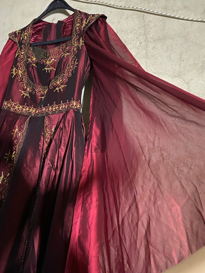 Bordo Nakışlı Uzun Kollu Kadın Hint Elbisesi - Görsel 3