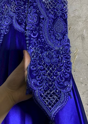 Uzun Kollu Lacivert Gotik Abiye Elbise - Görsel 4