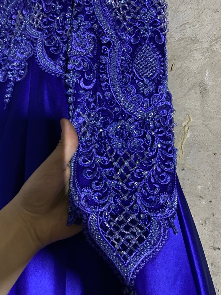 Uzun Kollu Lacivert Gotik Abiye Elbise - Görsel 4