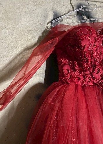 Kırmızı Straplez Uzun Abiye Elbise - Görsel 3